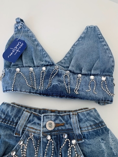 Conjunto all jeans brilho na internet