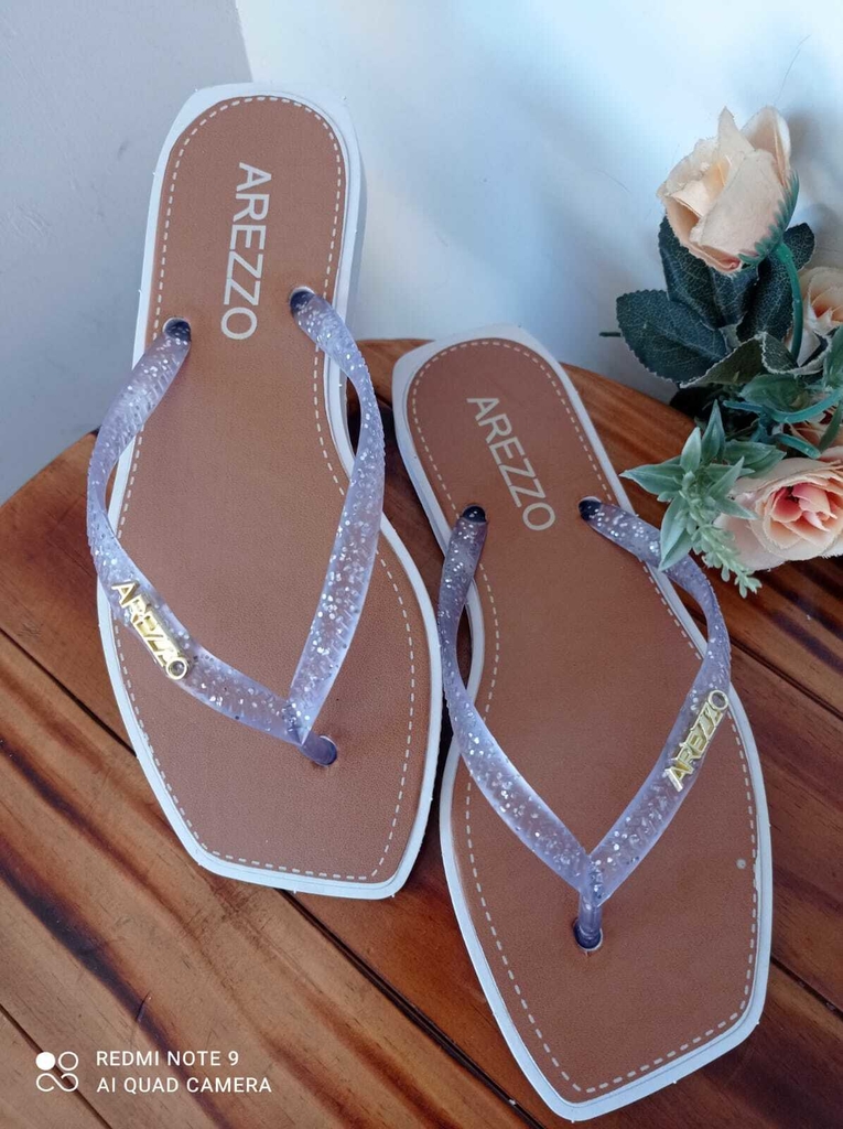 Chinelo Feminino Adulto Arezzo Bico Quadrado com Glitter Branca