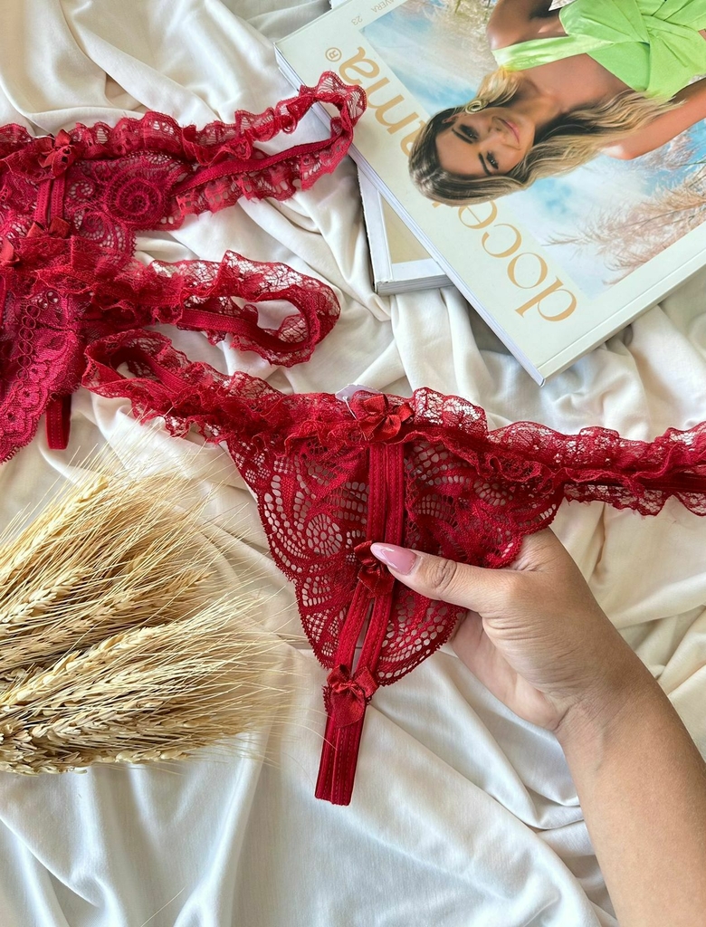 Lingerie Caleçon Renda Vermelho Moda Intima Amor Romance no Shoptime