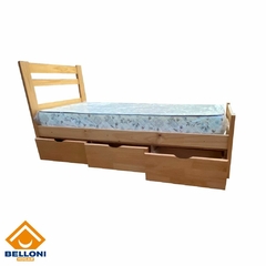 Cama 0.80 + 3 Cajones Madera Maciza