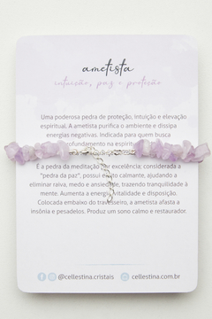 Pulseira em cascalho de Ametista lavanda com medalha em Prata 925 - loja online