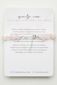 Pulseira em cascalho Quartzo Rosa com medalha em Prata 925 - Cellestina