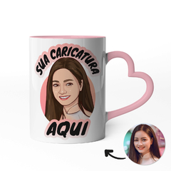 Caneca Coração com Foto Caricatura e Nome