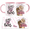 Caneca Lute como uma Mulher + Juntas Somos Mais Fortes com Nome - Rosa