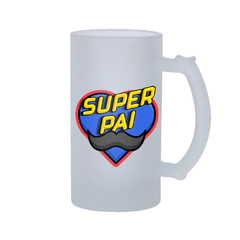 Caneco de Chopp Super Pai com Nome - Vidro Comum ou Jateado - Mai Personalizados