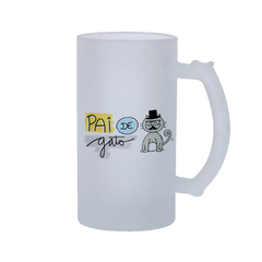 Caneco de Chopp Pai de Gato com Nome - Vidro Comum ou Jateado - Mai Personalizados