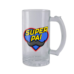 Caneco de Chopp Super Pai com Nome - Vidro Comum ou Jateado