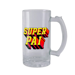 Caneco de Chopp Super Pai 2 com Nome - Vidro Comum ou Jateado - Mai Personalizados