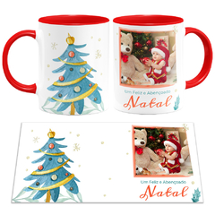 Caneca Natal Pinheirinho Watercolor Personalizada com Foto