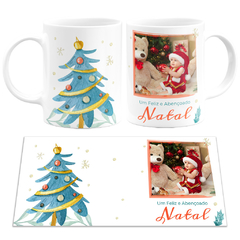 Caneca Natal Pinheirinho Watercolor Personalizada com Foto