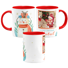 Caneca Natal Boneco de Neve Watercolor Personalizada com Foto - comprar online