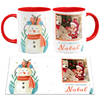 Caneca Natal Boneco de Neve Watercolor Personalizada com Foto