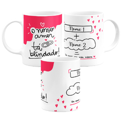 Caneca Branca Namorados Nosso Amor Tá Blindado com Nomes - comprar online