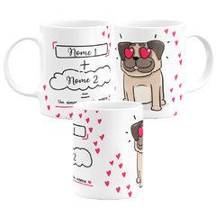 Caneca Branca Namorados Pug Love Personalizada com Nomes - comprar online