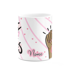 Caneca Lute como uma Mulher + Juntas Somos Mais Fortes com Nome - Mai Personalizados