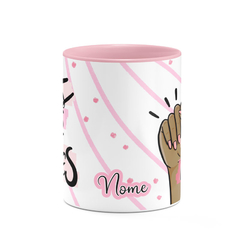 Caneca Lute como uma Mulher + Juntas Somos Mais Fortes com Nome - Rosa - Mai Personalizados