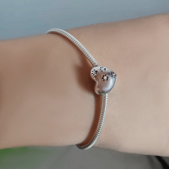 Berloque para bracelete feito em prata Coração com patinhas - comprar online