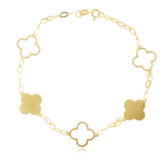 Pulseira Groumet berloques trevos feita com Ouro 18K