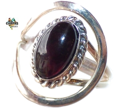 Anillo Ajustable de Ámbar Rojo & Plata Ley (AR48)