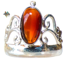 Anillo con Ámbar Rojo & Plata Ley #6.5 (AR97)