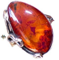Anillo De Ámbar Rojo & Plata Ley #8.5 (AR4)