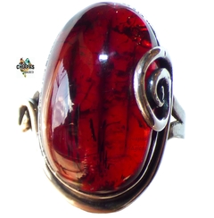 Anillo De Ámbar Rojo & Plata Ley #8 (AR62)