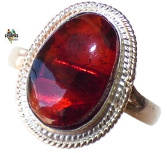 Anillo Ajustable De Ámbar Rojo & Plata Ley (AR74) - comprar en línea