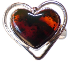 Anillo Corazón de Ámbar Rojo & Plata Ley #5.25 (C71)