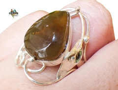 Anillo Gota de Ámbar Verde & Plata Ley #7.5 (VD2) - comprar en línea