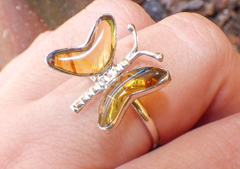 Anillo Mariposa De Ámbar & Plata Ley (Ajustable) - comprar en línea