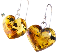 Aretes Corazones De Ámbar & Plata Ley (PT4)