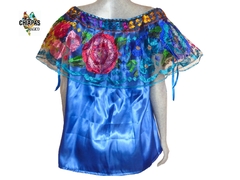 Blusa De Chiapaneca Azul Rey #005 (XL) en internet