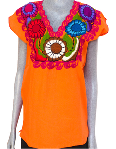 Blusa Zinacantán Naranja/Multicolor #013 (S) - comprar en línea