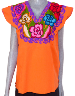 Blusa Zinacantán Naranja/Multicolor #007 (M) - comprar en línea