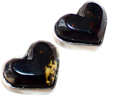 Broqueles Corazones De Ámbar Musgoso & Plata Ley