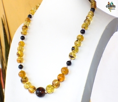 Collar con Esferas de Ambar Auténtico, Obsidiana & Plata Ley (58 CM) en internet
