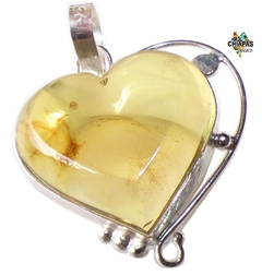 Dije Corazón De Ámbar Amarillo Verdoso & Plata Ley (VJN7)