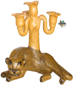Jaguar de Barro con Candil Portavelas