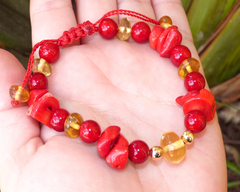 Pulsera Con Donas De Ámbar, Coral Rojo & Chapa De Oro - comprar en línea