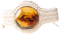 Pulsera con Ámbar Faceteado & Tejido Macramé #007 (Beige)