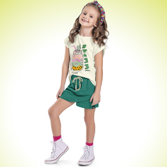 CONJUNTO BLUSA EM MEIA MALHA E SHORT-SAIA EM MOLETINHO FEMININO - GRADE 04-06-08-10 - VERDE - comprar online