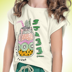 CONJUNTO BLUSA EM MEIA MALHA E SHORT-SAIA EM MOLETINHO FEMININO - GRADE 04-06-08-10 - VERDE na internet