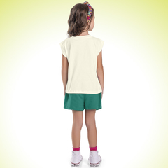 CONJUNTO BLUSA EM MEIA MALHA E SHORT-SAIA EM MOLETINHO FEMININO - GRADE 04-06-08-10 - VERDE