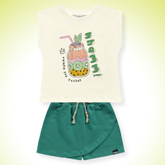 CONJUNTO BLUSA EM MEIA MALHA E SHORT-SAIA EM MOLETINHO FEMININO - GRADE 04-06-08-10 - VERDE