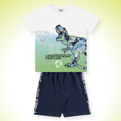 CONJUNTO CAMISETA EM MEIA MALHA E BERMUDA EM MOLETINHO MASCULINO - GRADE 04-06-08-10 - VERDE