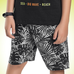 CONJUNTO REGATA EM MEIA MALHA E BERMUDA EM MOLETINHO MASCULINO - GRADE 04-06-08-10 - PRETO - /lojaclubekids