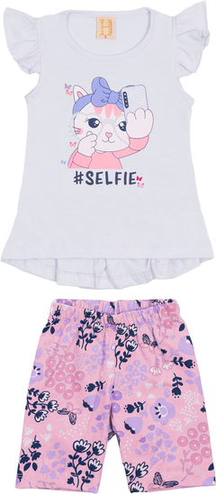 CONJUNTO 2 PÇS HRRADINHOS GATINHA SELFIE BRANCO