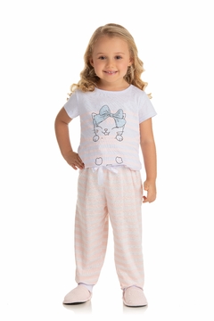 PIJAMA INFANTIL FEMININO MANGA LONGA EM MEIA MALHA ROTATIVO GATINHA