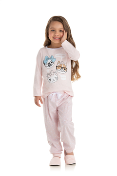 PIJAMA INFANTIL FEMININO MANGA LONGA EM MEIA MALHA ROTATIVO FOLLOW ME