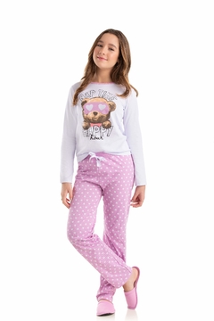 PIJAMA INFANTIL FEMININO MANGA LONGA EM MEIA MALHA ROTATIVO NAP TIME